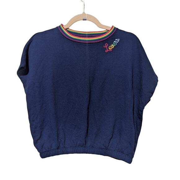 Cabana Crown & Ivy S Blue Rainbow Cropped Embroidered Light Weight Sweatshirt - Picture 1 of 7